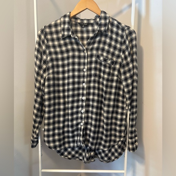 Lucky Brand Black and White Checkered Flannel Button-Down Shirt - Picture 1 of 9